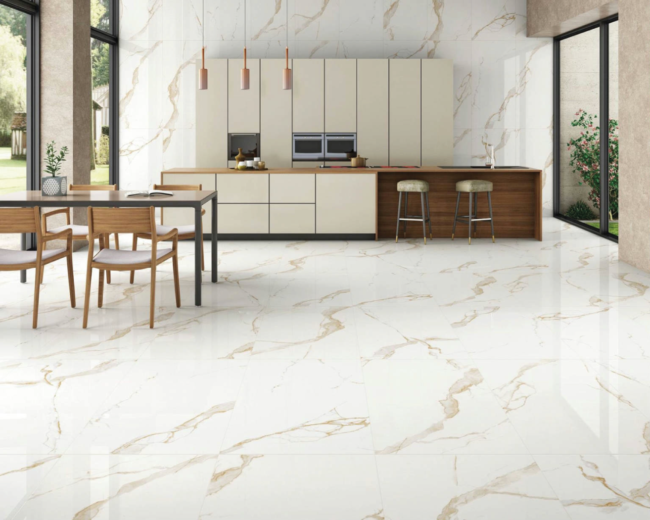 Baldosa de Porcelanato Español Statuario Venetian Gold (60x120)